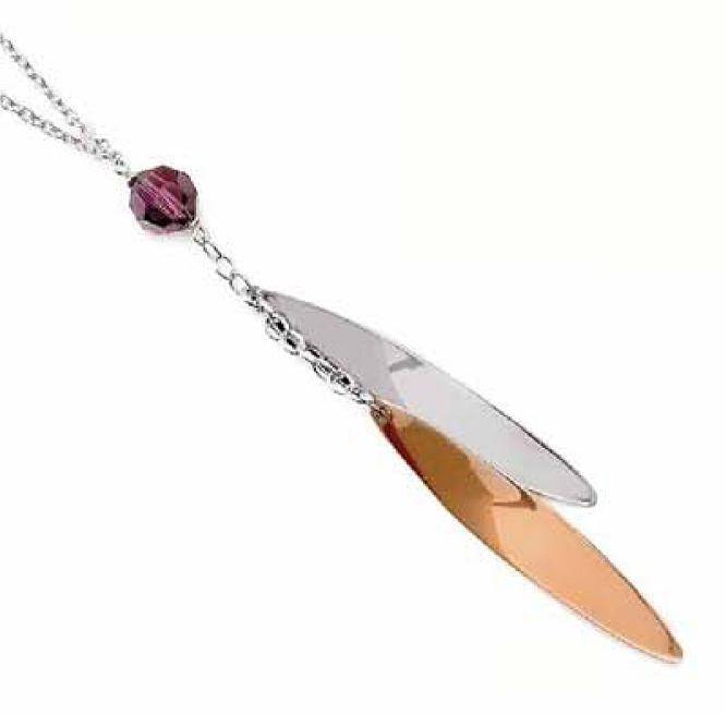 Mya: Collezione Sole, girocollo SW/GR03 in argento rodiato e placcato oro rosa con cristallo Swarovski viola (€ 42,00).